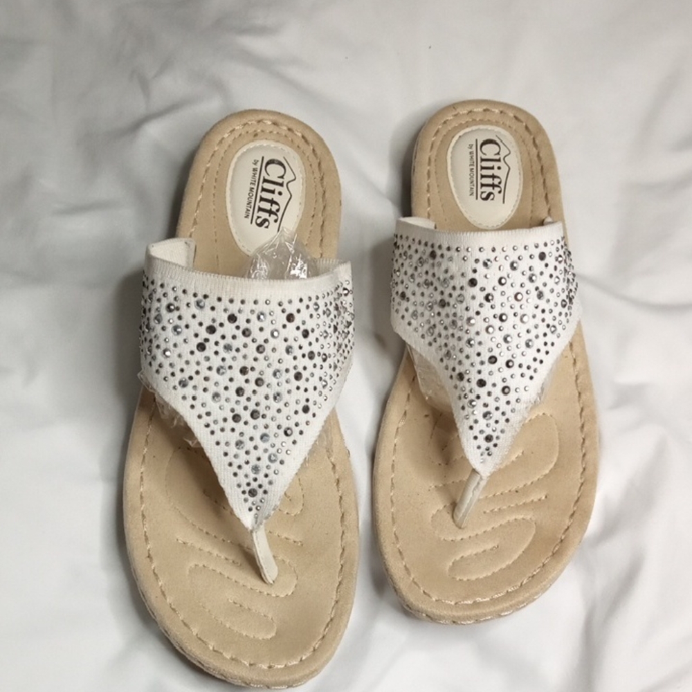 3/$25 White Mountain White Sandals with Sparkle Beaded Design